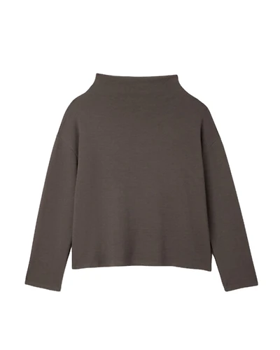 Eileen Fisher Waffle Cotton Blend Doubleknit Funnel Neck Box Top