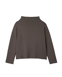 Eileen Fisher Waffle Cotton Blend Doubleknit Funnel Neck Box Top