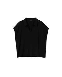 Eileen Fisher Black Jersey Split Neck Top