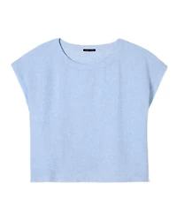 Eileen Fisher Puckered Organic Linen Stripe Ballet Neck Top