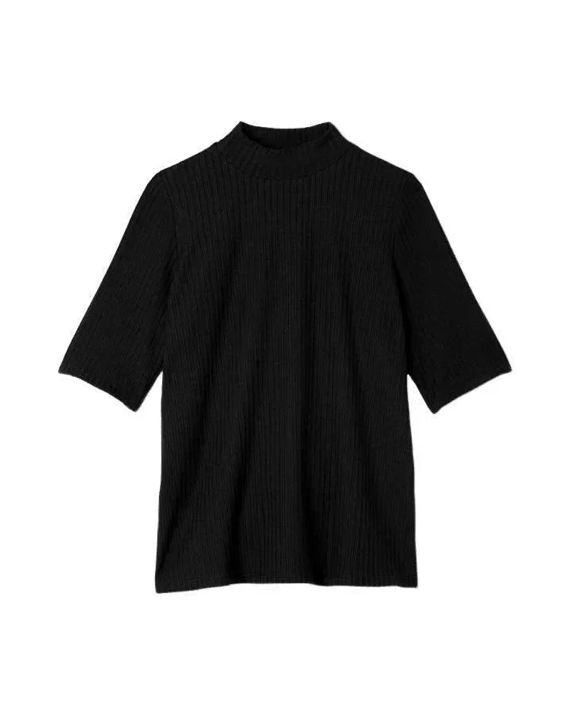 Eileen Fisher Textured Stretch Rib Mock Neck Top