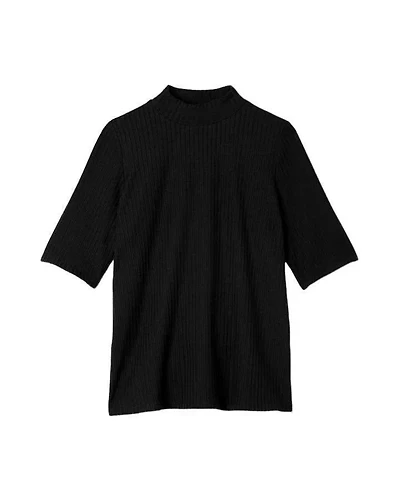 Eileen Fisher Textured Stretch Rib Mock Neck Top