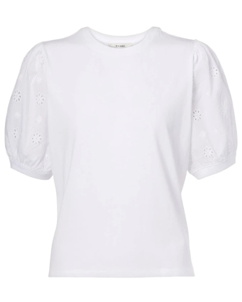 Frame Eyelet Lace Sleeve Cotton Tee
