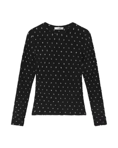 Frame Dotted Stretch Mesh Top