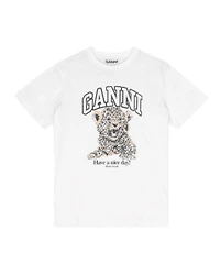 Ganni White Basic Jersey Leopard Relaxed Tee