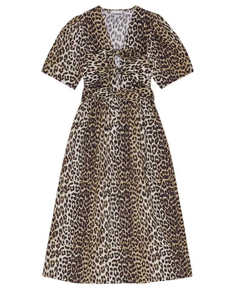 Ganni Leopard Tie Strap Midi Dress
