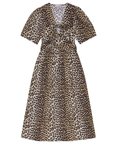 Ganni Leopard Tie Strap Midi Dress