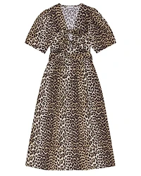 Ganni Leopard Tie Strap Midi Dress