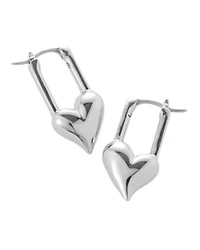 Jenny Bird Silver Padlock Heart Huggie Earrings