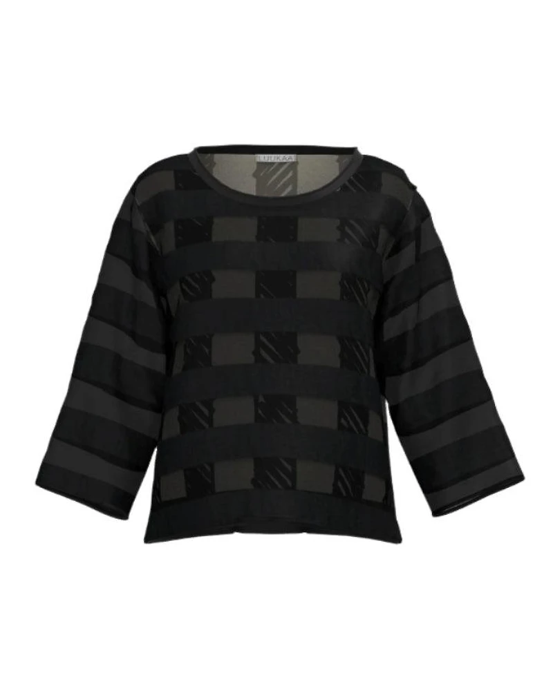 Luukaa Segno Striped Doodle Mesh Organza Top