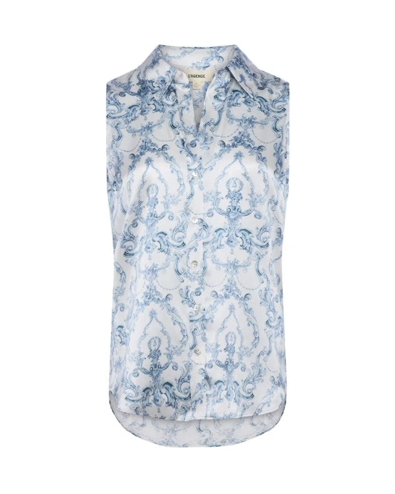 L'Agence Emmy Blue Scroll Sleeveless Blouse