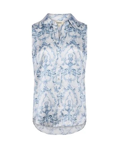 L'Agence Emmy Blue Scroll Sleeveless Blouse