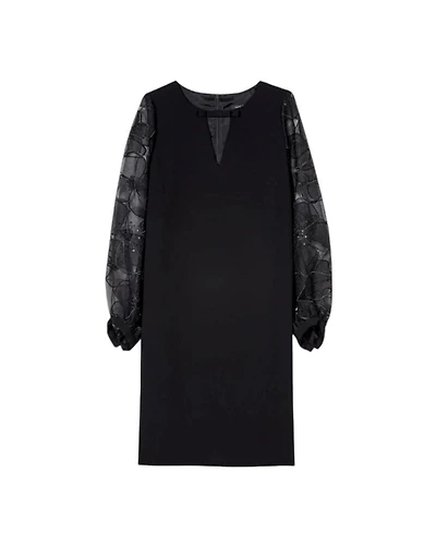 Luisa Cerano Crepe Dress With Floral Organza Sleeves