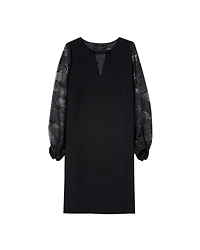 Luisa Cerano Crepe Dress With Floral Organza Sleeves