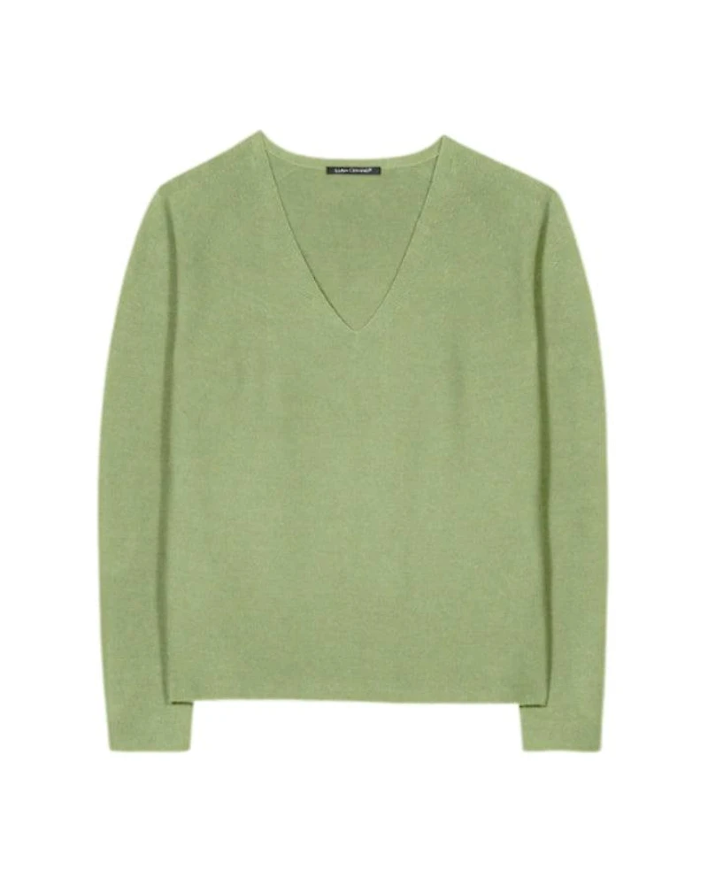 Luisa Cerano Cotton Knit V-Neck Sweater Easy Green
