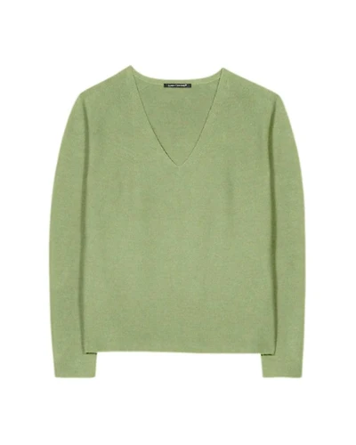 Luisa Cerano Cotton Knit V-Neck Sweater Easy Green