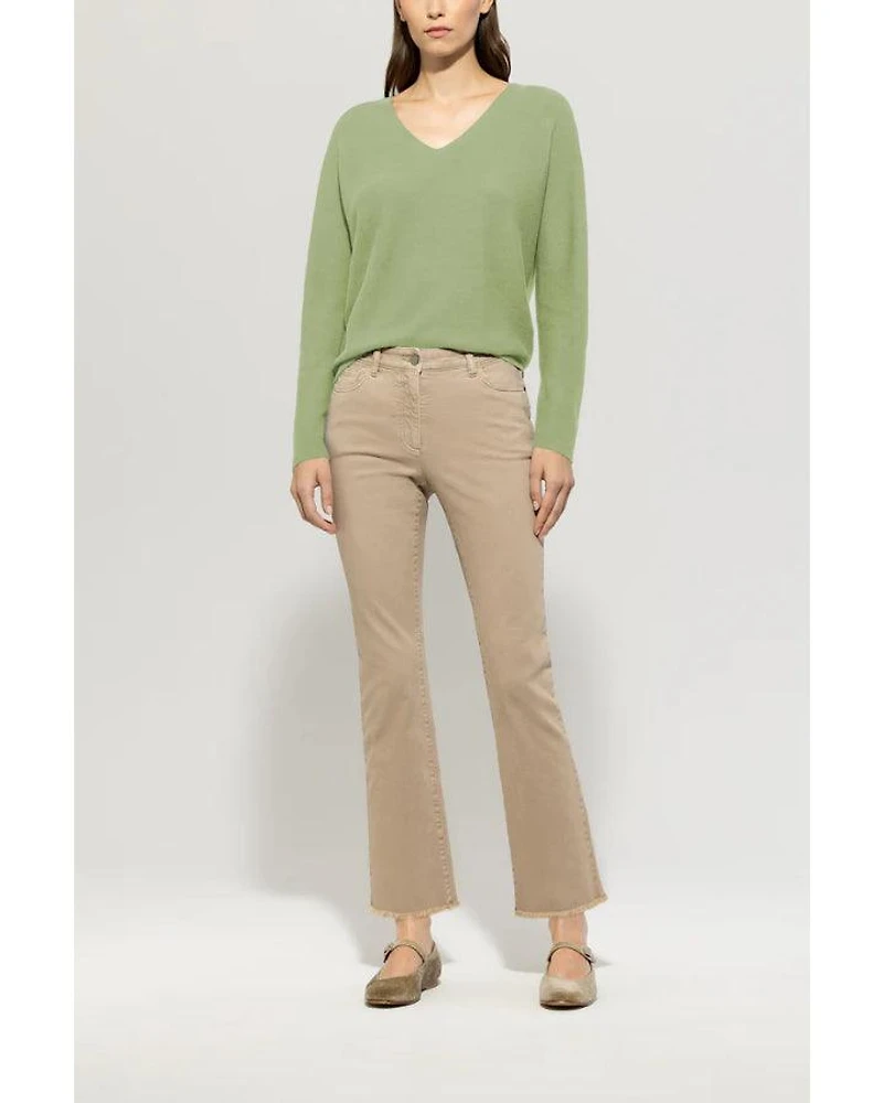 Luisa Cerano Cotton Knit V-Neck Sweater Easy Green