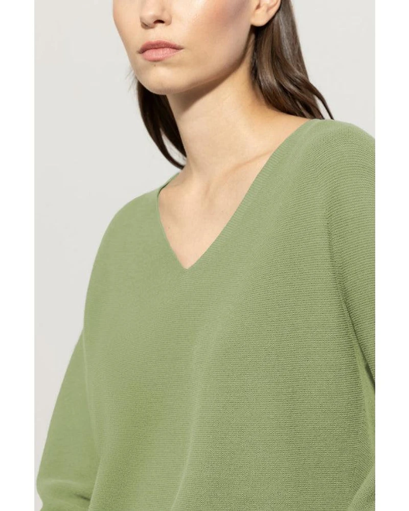 Luisa Cerano Cotton Knit V-Neck Sweater Easy Green