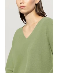 Luisa Cerano Cotton Knit V-Neck Sweater Easy Green