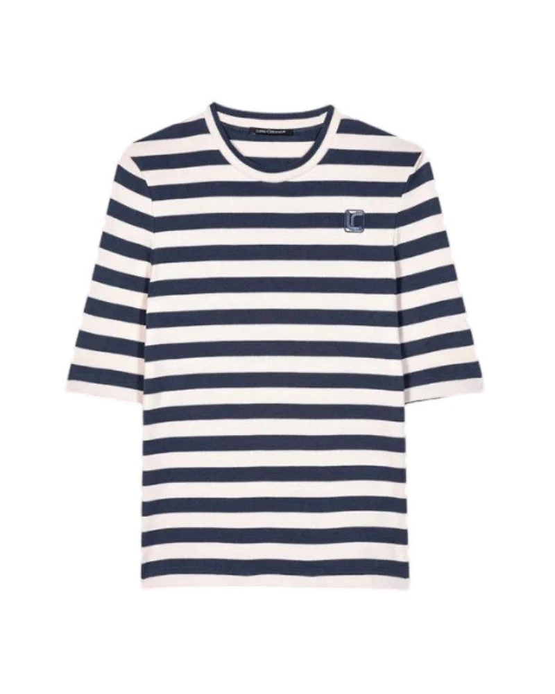 Luisa Cerano Elbow Sleeve Block Striped Tee