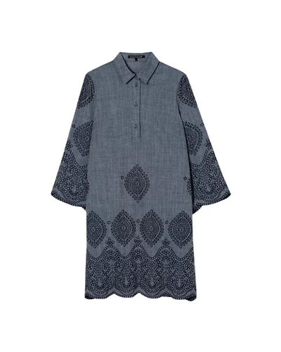 Luisa Cerano Embroidered Eyelet Denim Dress