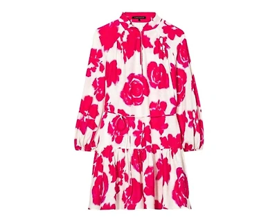Luisa Cerano Rose Print Ruffle Skirt Dress