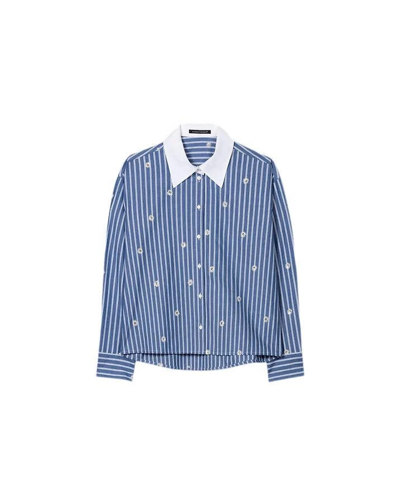 Luisa Cerano Striped Sequin Flowers Blouse