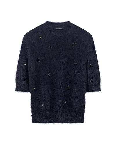 Luisa Cerano Hairy Knit Pullover With Jewels