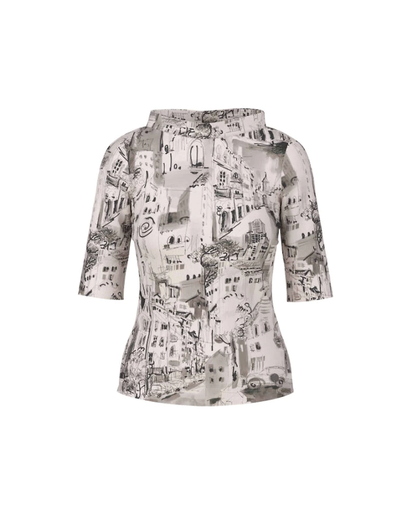 Marc Cain City Print Wide Stand Collar Tee