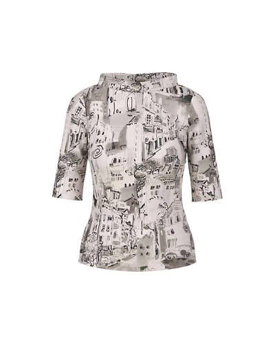 Marc Cain City Print Wide Stand Collar Tee