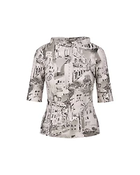 Marc Cain City Print Wide Stand Collar Tee