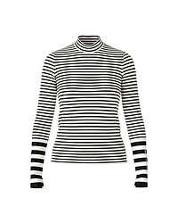 Marc Cain Cotton Stripe Funnel Neck Pullover