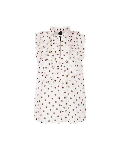 Marc Cain Polka Dot Ruffle Sleeveless Blouse