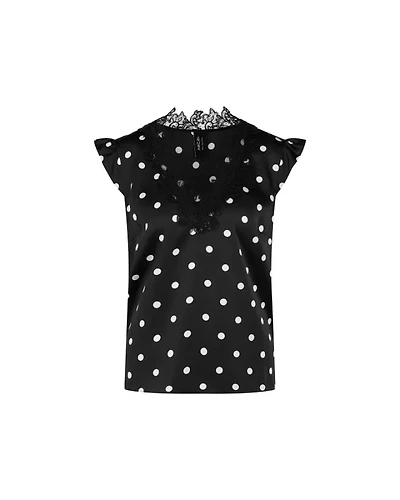Marc Cain Polka Dot Lace Trim Top