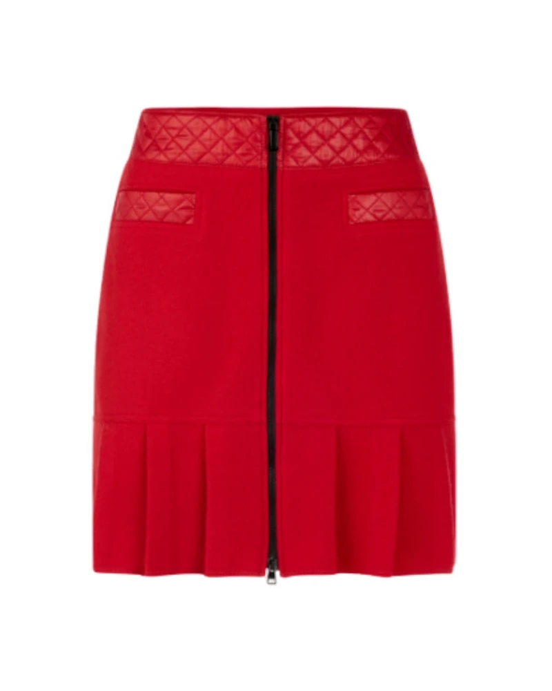 Marc Cain Boiled Wool Front Zip Quilted Trim Skirt