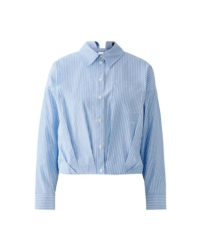 Oui Striped Button Down Elastic Waist Shirt