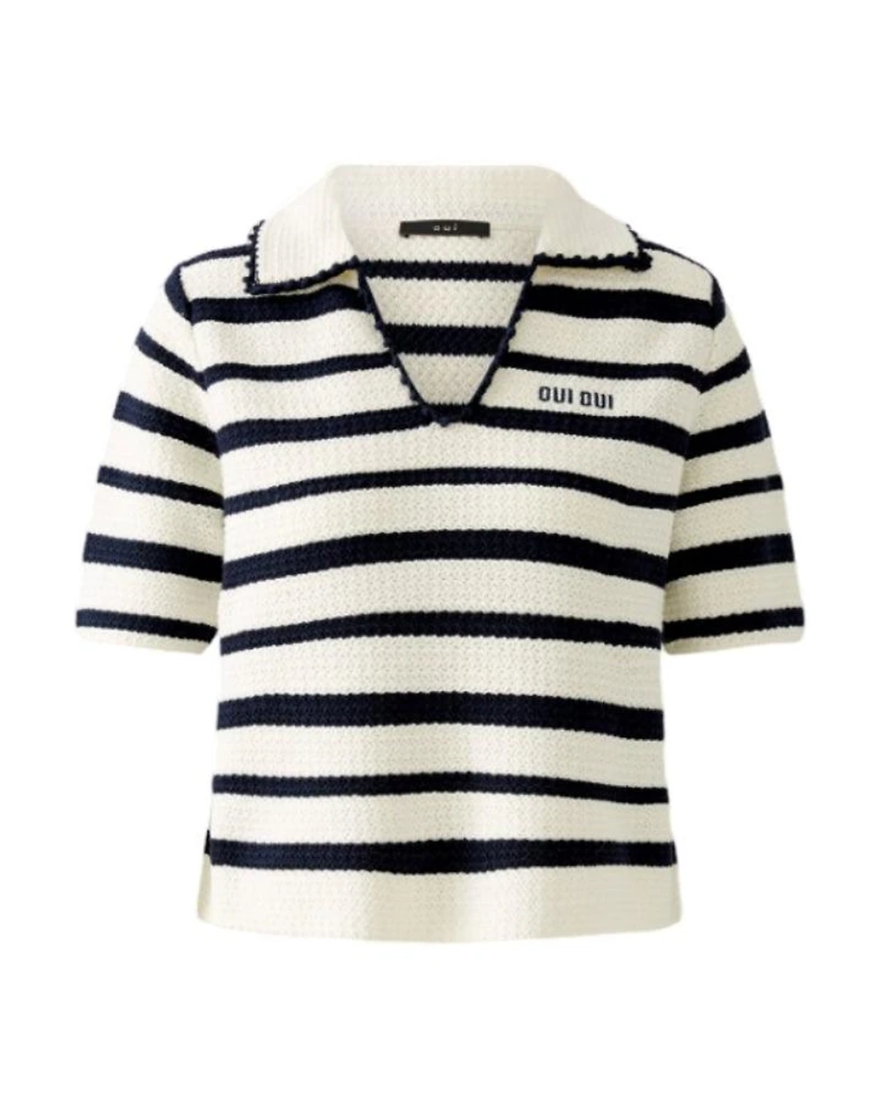 Oui Striped Knit Polo Top