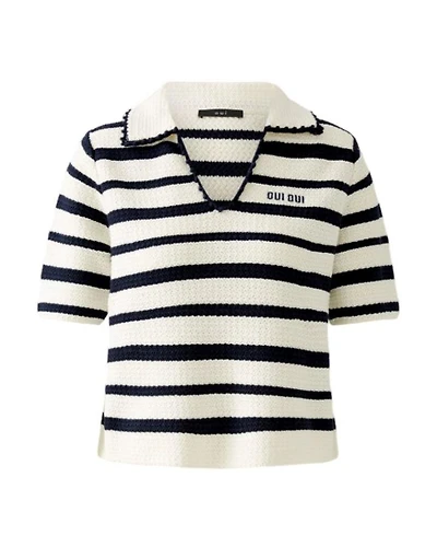 Oui Striped Knit Polo Top