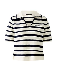 Oui Striped Knit Polo Top