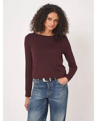 Repeat Basic Long Sleeve Cotton Blend Boatneck Pullover