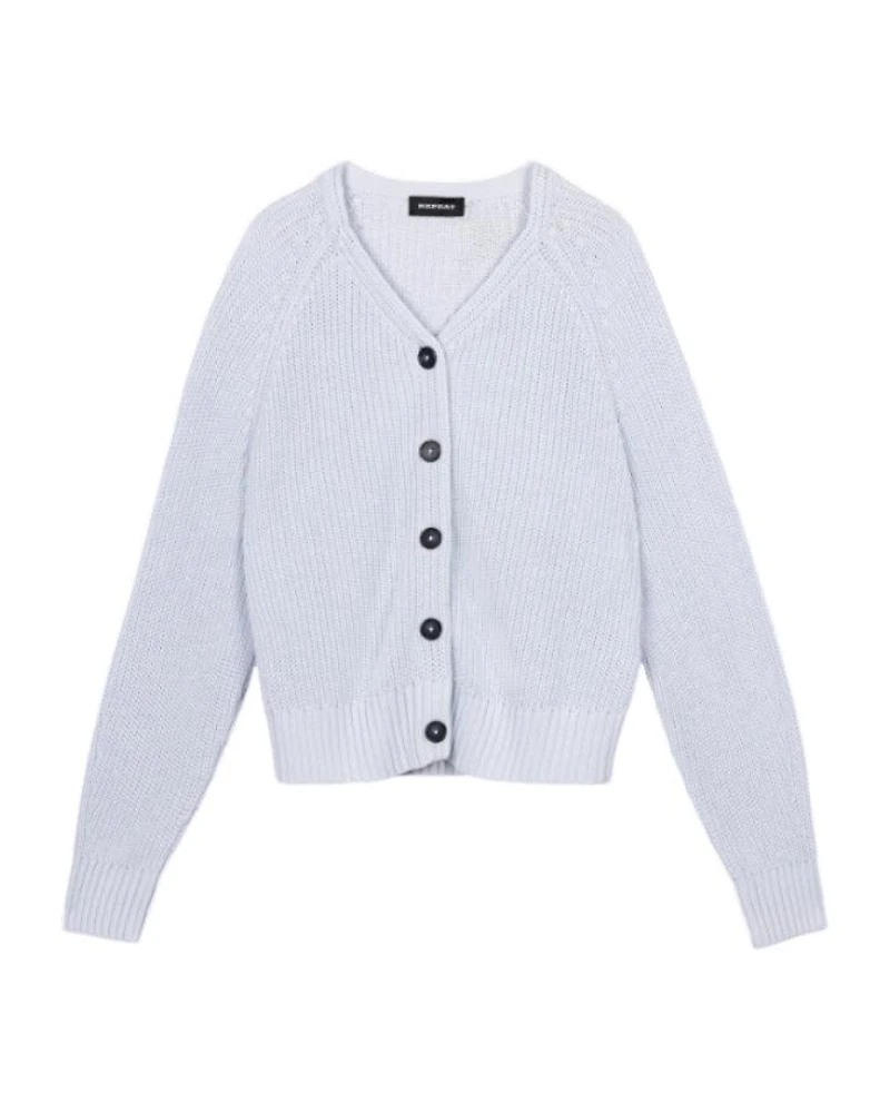 Repeat Chunky Rib Knit Cotton V-Neck Cardigan