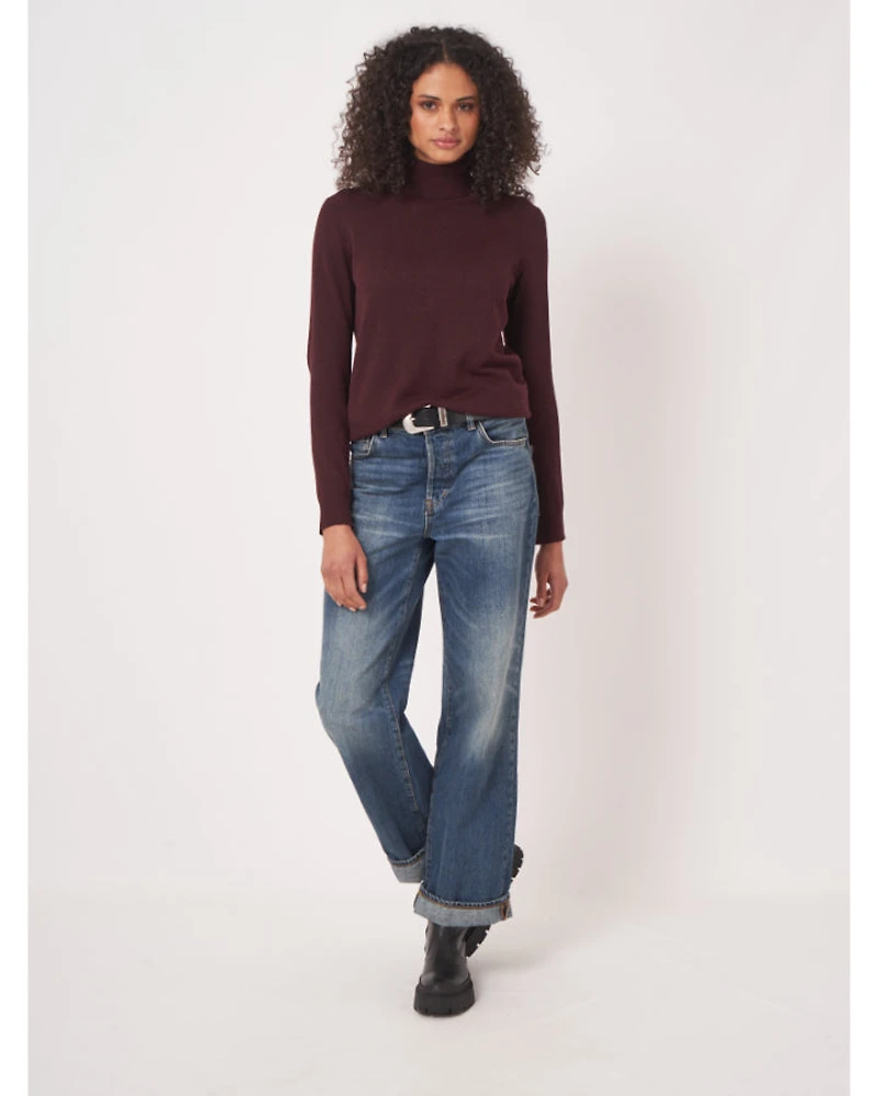 Repeat Cotton Blend Fine Knit Turtleneck Sweater