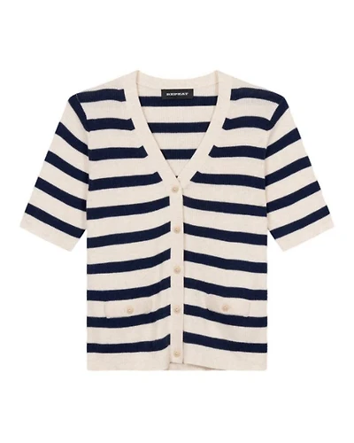 Repeat Cotton Cashmere Striped Short Sleeve Cardi