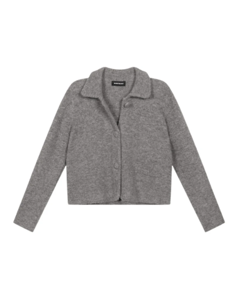 Repeat Cropped Boucle Wool Blend Cardigan