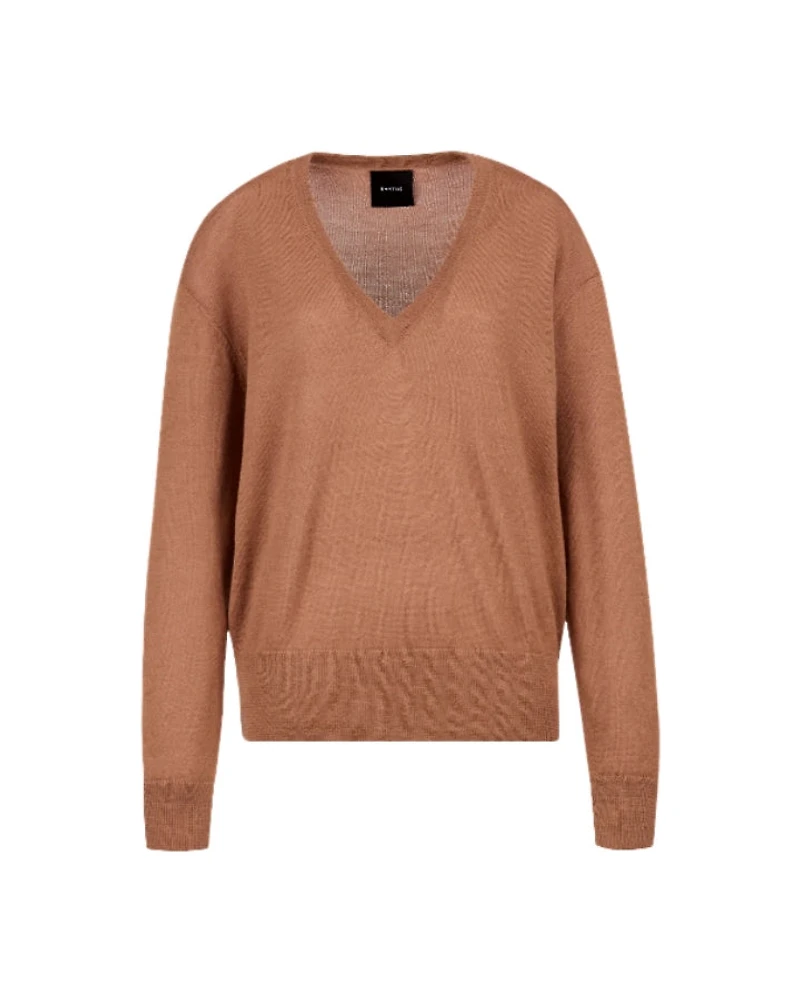 Smythe Camel Boyfriend V-Neck Alpaca Sweater