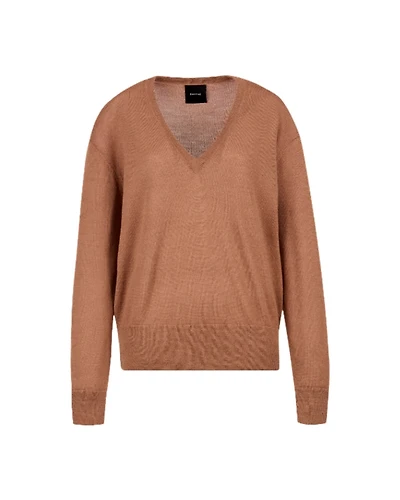 Smythe Camel Boyfriend V-Neck Alpaca Sweater