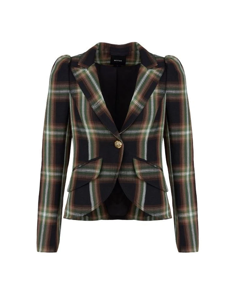 Smythe Pouf Sleeve Evergreen Plaid Blazer