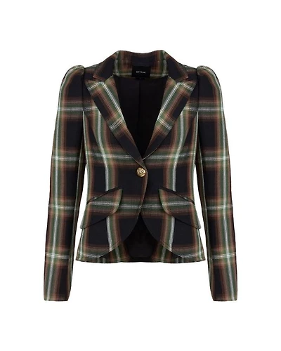 Smythe Pouf Sleeve Evergreen Plaid Blazer