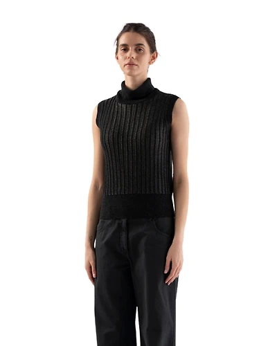 Tonet Sleeveless Knit T-Neck With Metallic Detail