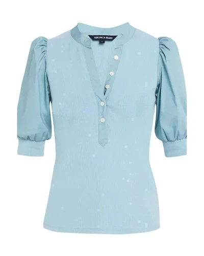 Veronica Beard Coralee Puff Sleeve Top Sea Glass